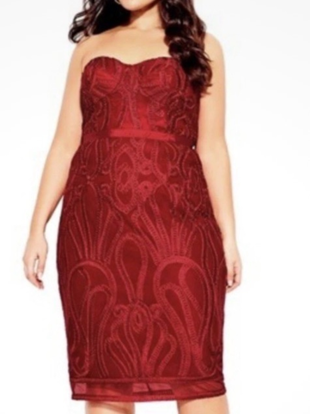 City Chic Burgundy Lace Midi Dress